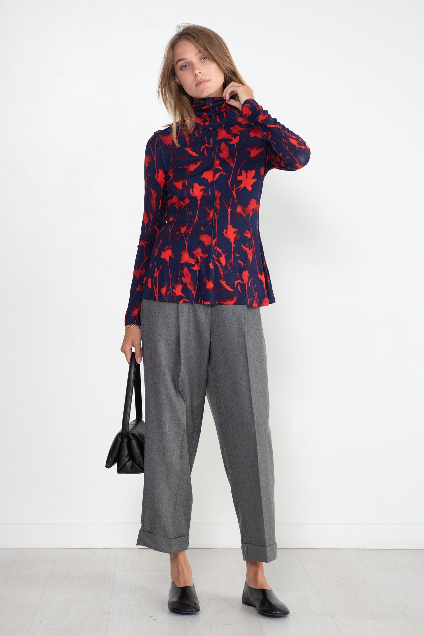 Proenza Schouler White Label - Cyanotype Jersey Turtleneck Top, Indigo & Garnet