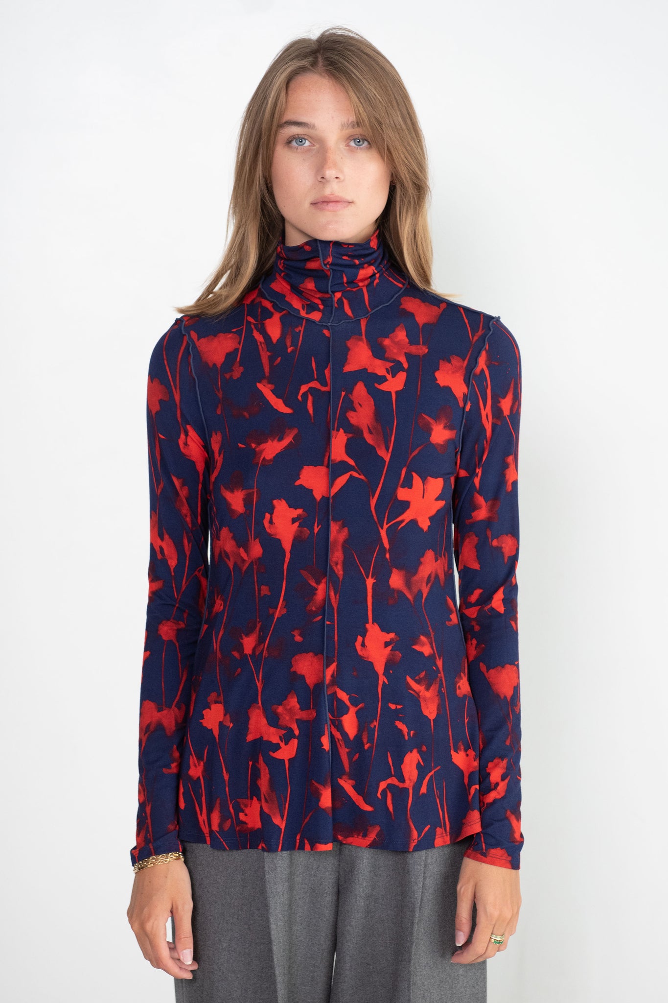 Proenza Schouler White Label - Cyanotype Jersey Turtleneck Top, Indigo & Garnet