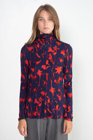 Proenza Schouler White Label - Cyanotype Jersey Turtleneck Top, Indigo & Garnet