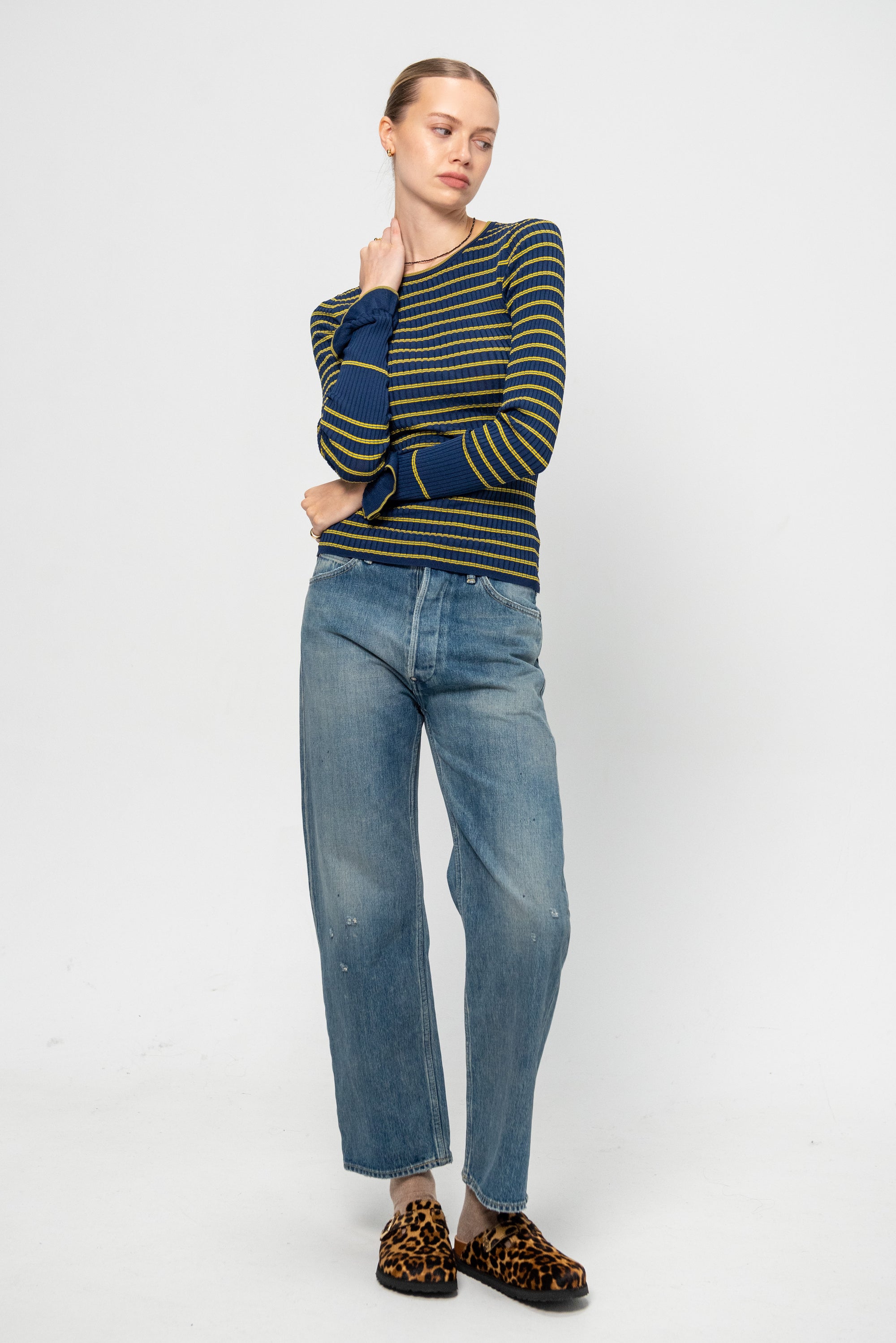Yasmine Sweater, Navy &amp; Yellow