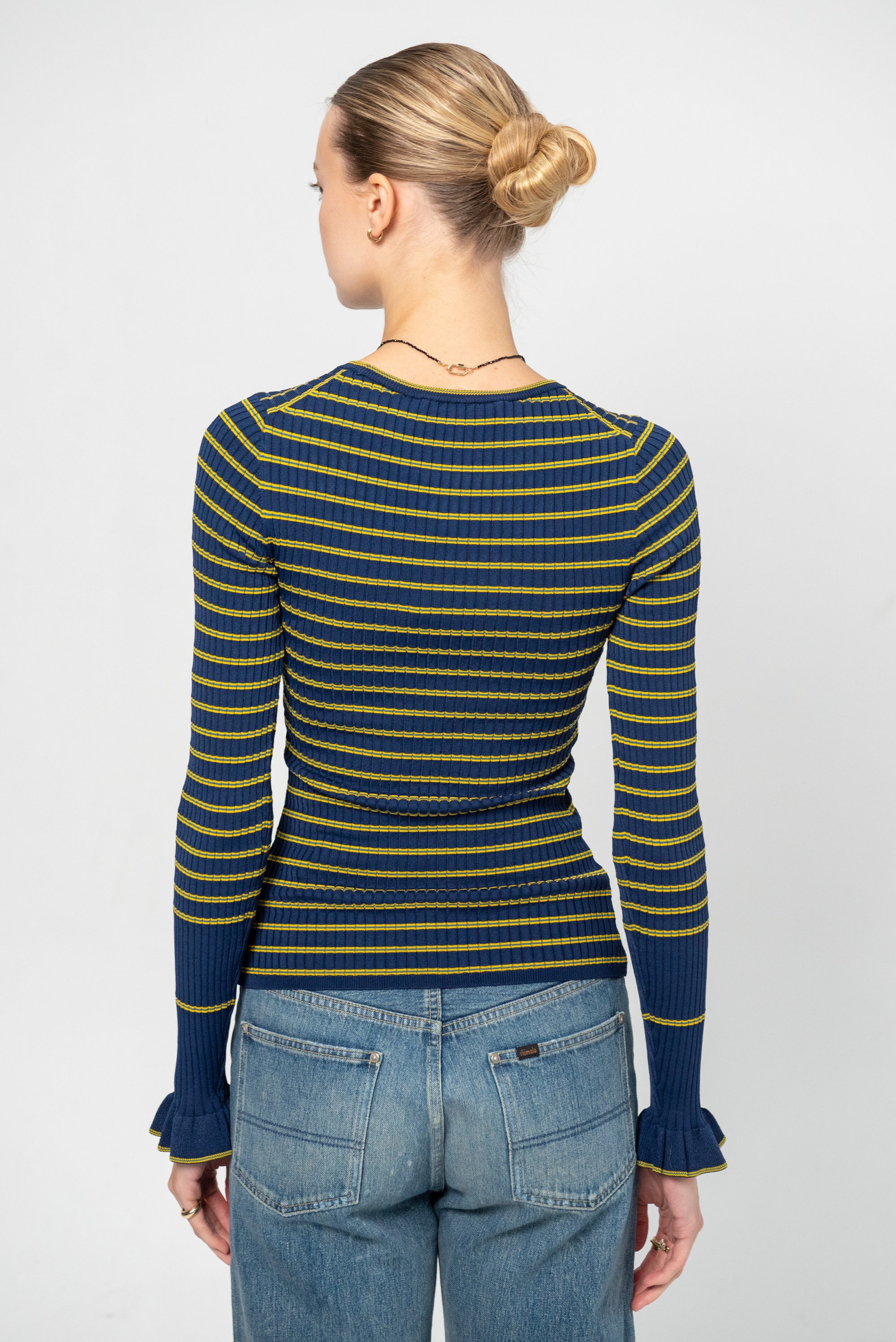 Yasmine Sweater, Navy &amp; Yellow