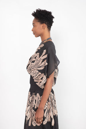 Zero + Maria Cornejo - Eva Top - Field Smocked Voile, Black & Natural