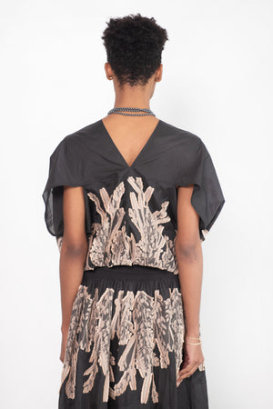 Zero + Maria Cornejo - Eva Top - Field Smocked Voile, Black & Natural
