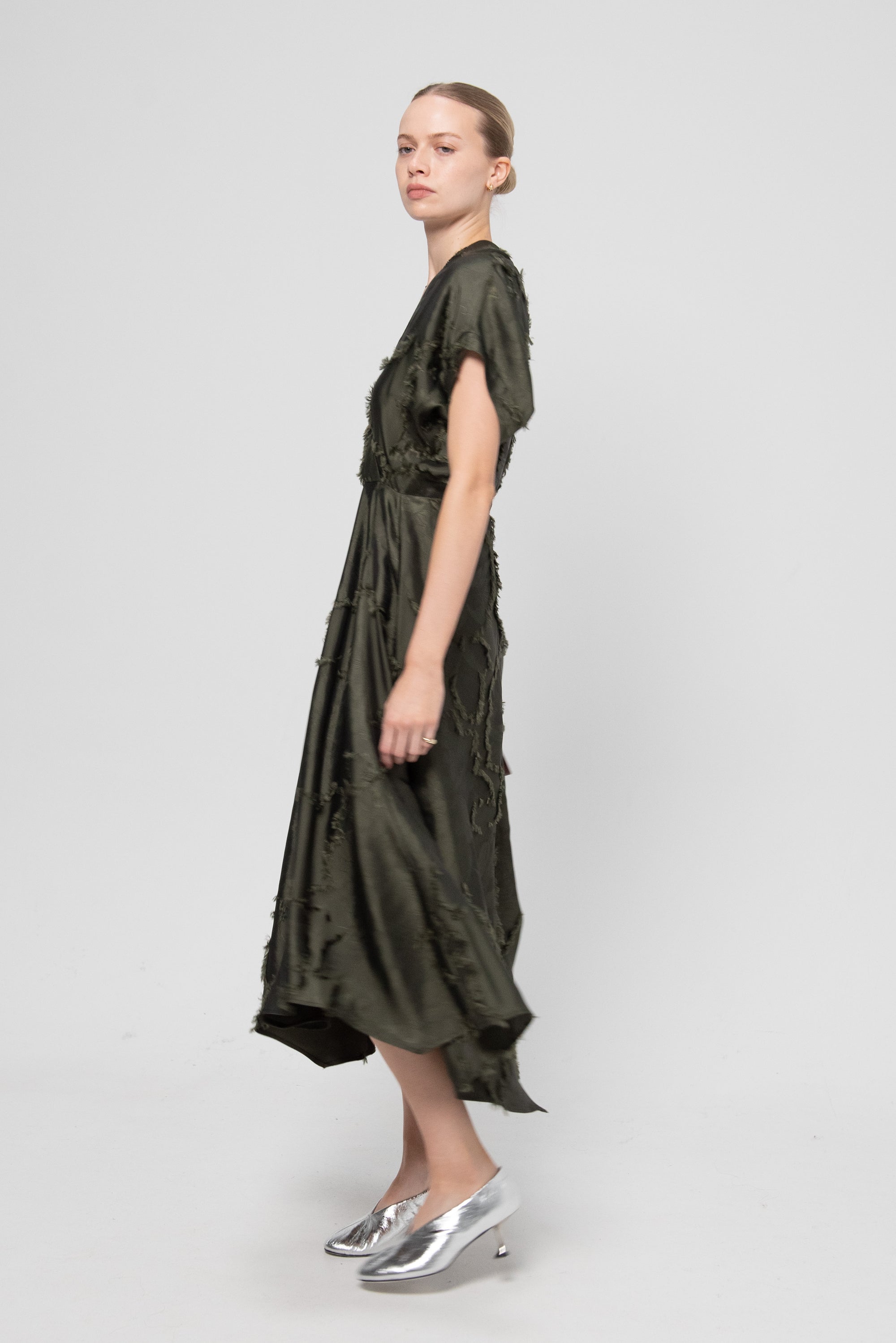 Long Aki Wave Dress, Olive