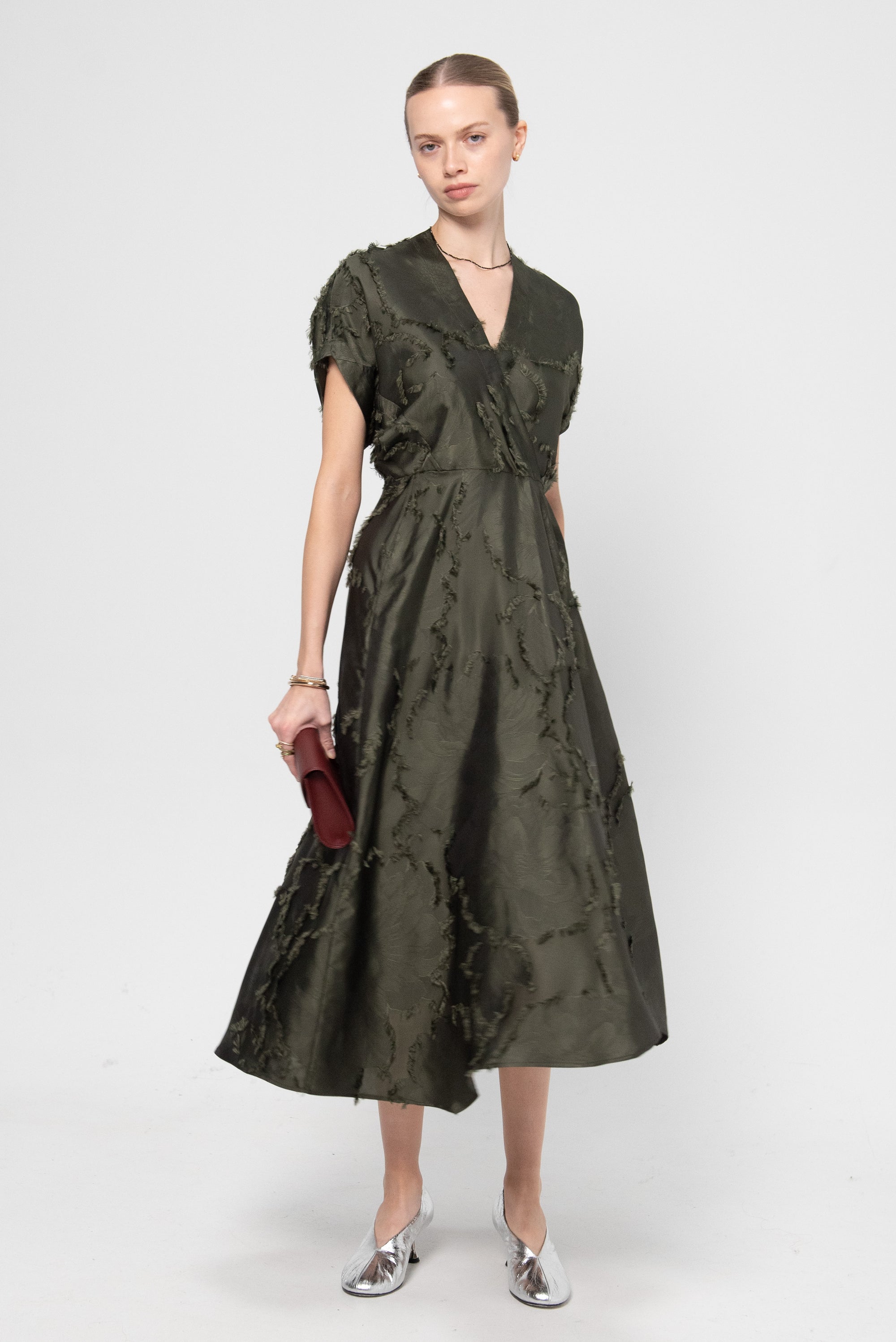 Long Aki Wave Dress, Olive
