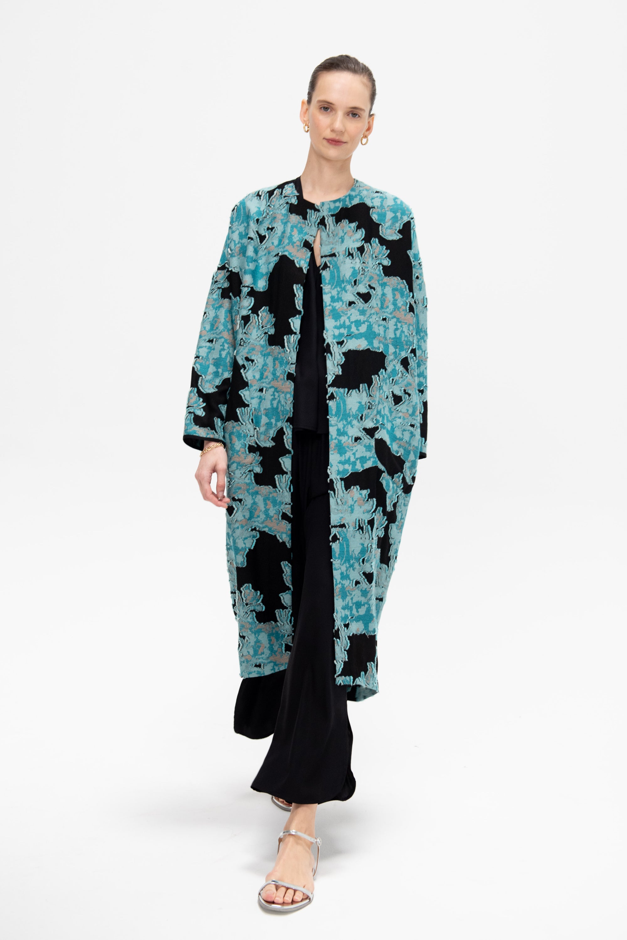 Eve Koya Coat, Black &amp; Turquoise