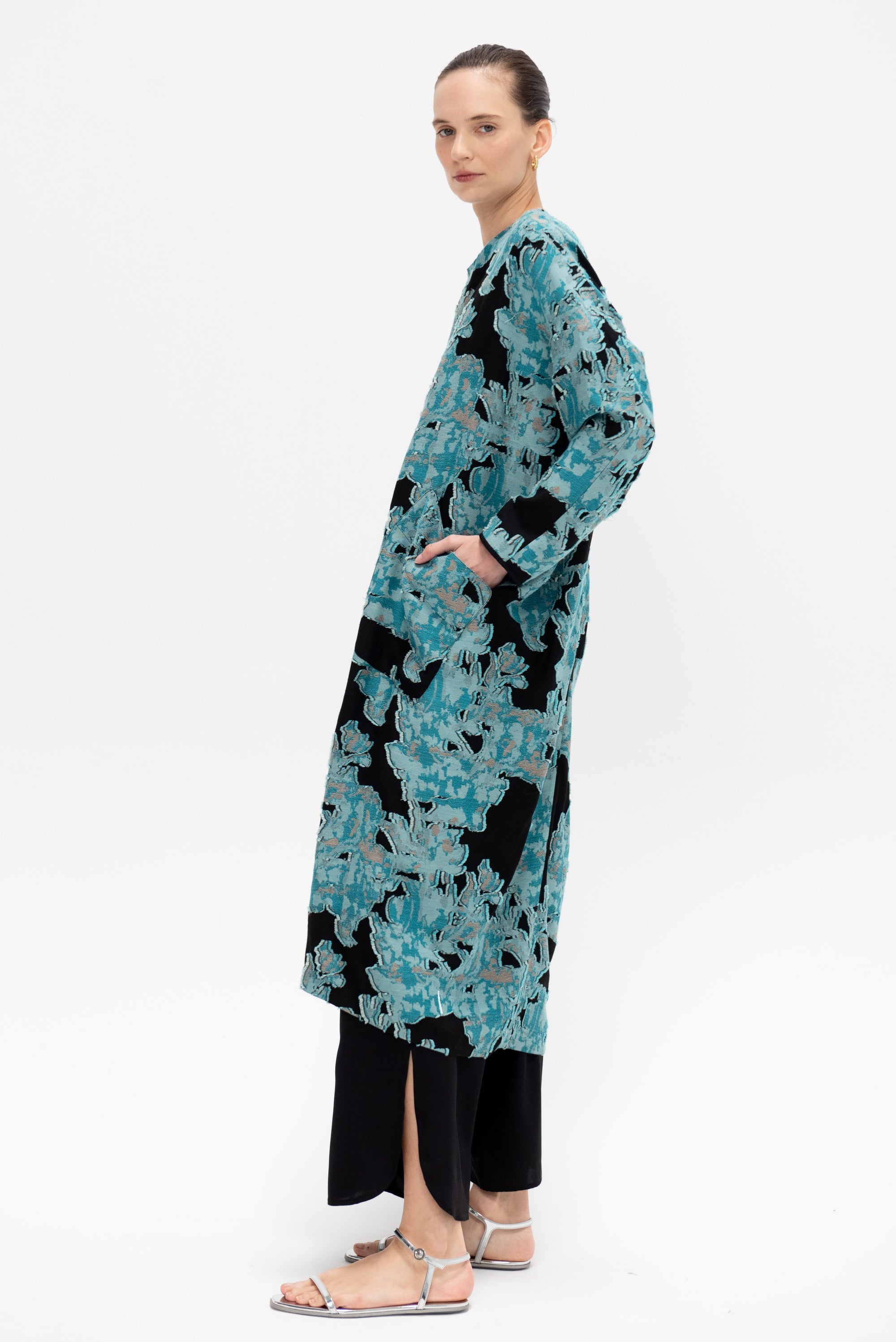 Eve Koya Coat, Black &amp; Turquoise