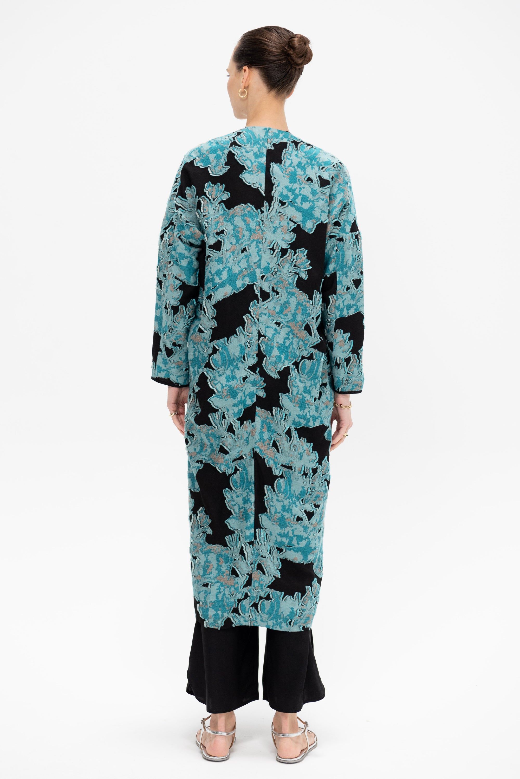 Eve Koya Coat, Black &amp; Turquoise