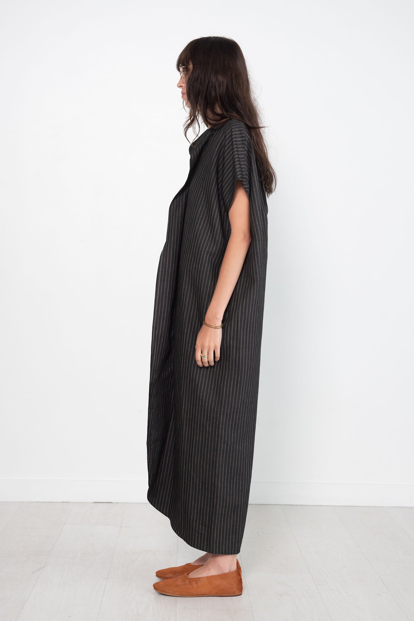 Zero + Maria Cornejo - Long Fin Gaban Dress, Duo Pinstripe Black