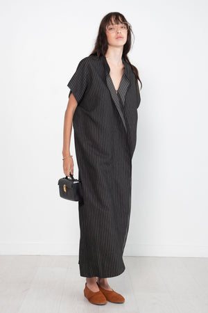 Zero + Maria Cornejo - Long Fin Gaban Dress, Duo Pinstripe Black