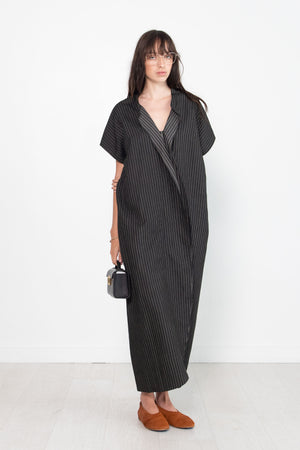 Zero + Maria Cornejo - Long Fin Gaban Dress, Duo Pinstripe Black