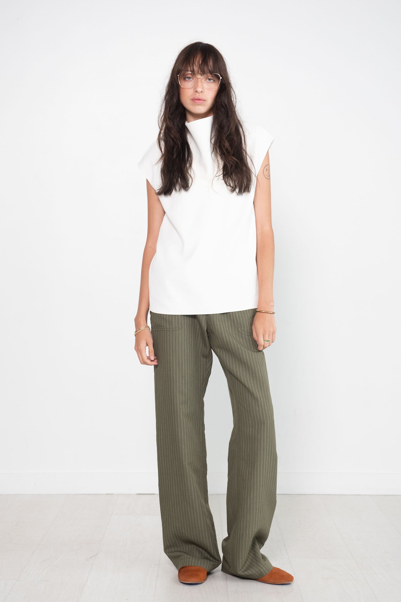 Zero + Maria Cornejo - Eda Pant, Duo Pinstripe Olive