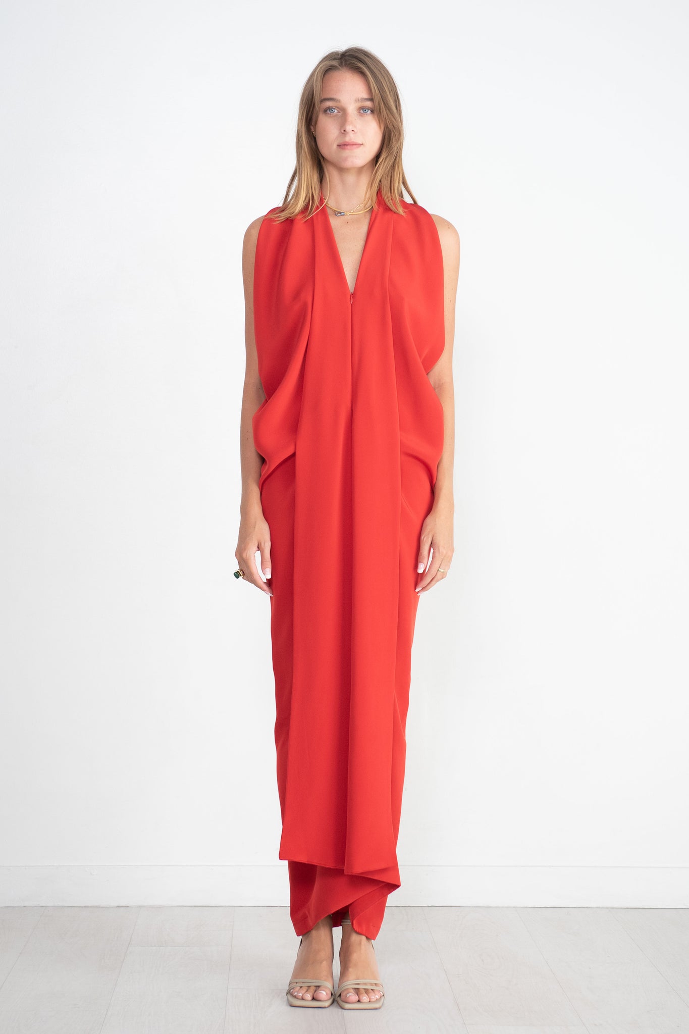 Zero + Maria Cornejo - Eve Long Foil Dress, Lucky Red