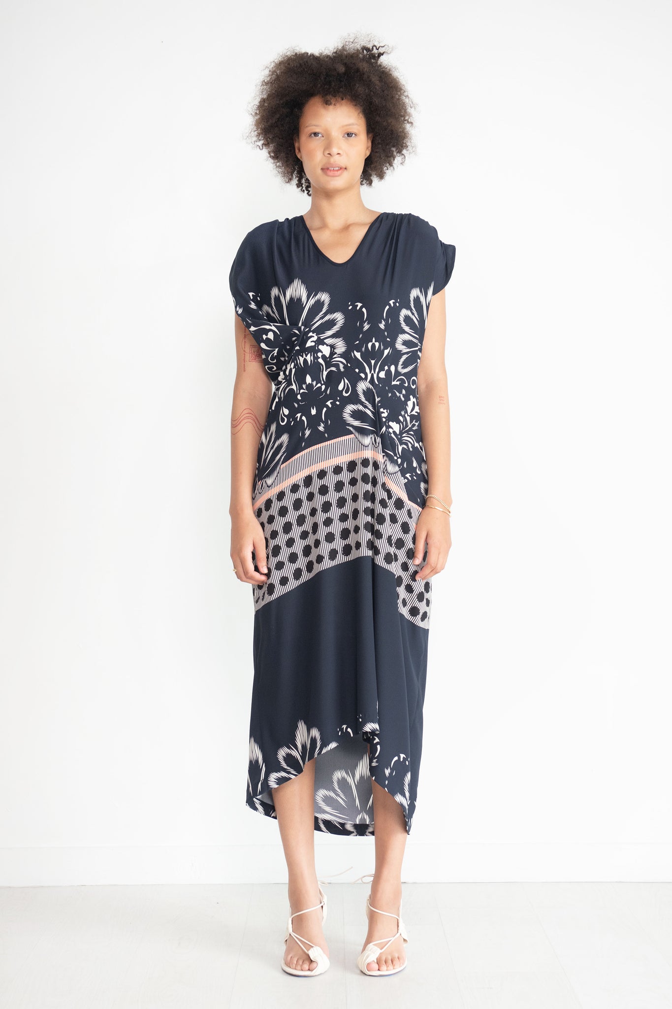 Zero + Maria Cornejo - Long Ruched Fold Dress, Ink Jet Multi