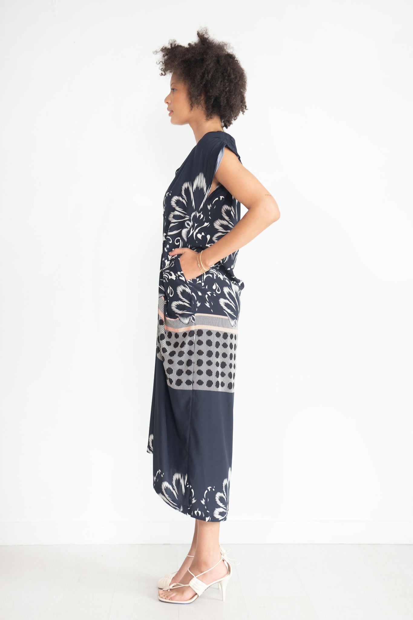 Zero + Maria Cornejo - Long Ruched Fold Dress, Ink Jet Multi