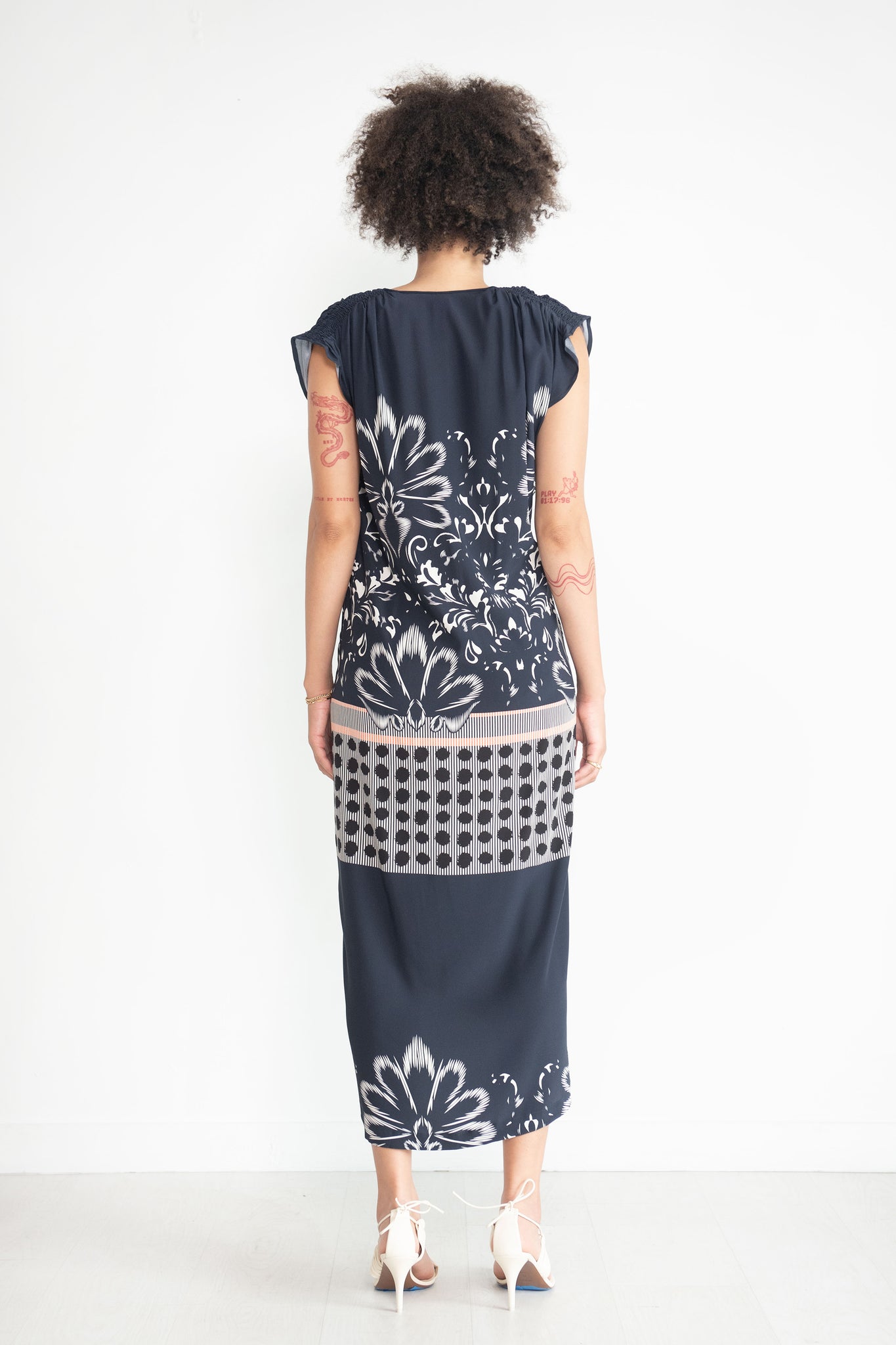 Zero + Maria Cornejo - Long Ruched Fold Dress, Ink Jet Multi