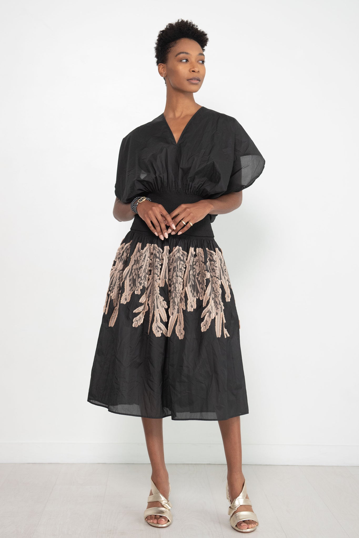 Zero + Maria Cornejo - Teva Skirt - Field Smocked Toile, Black & Natural