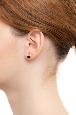 HIROTAKA - bird of paradise stud earring, onyx and white topaz