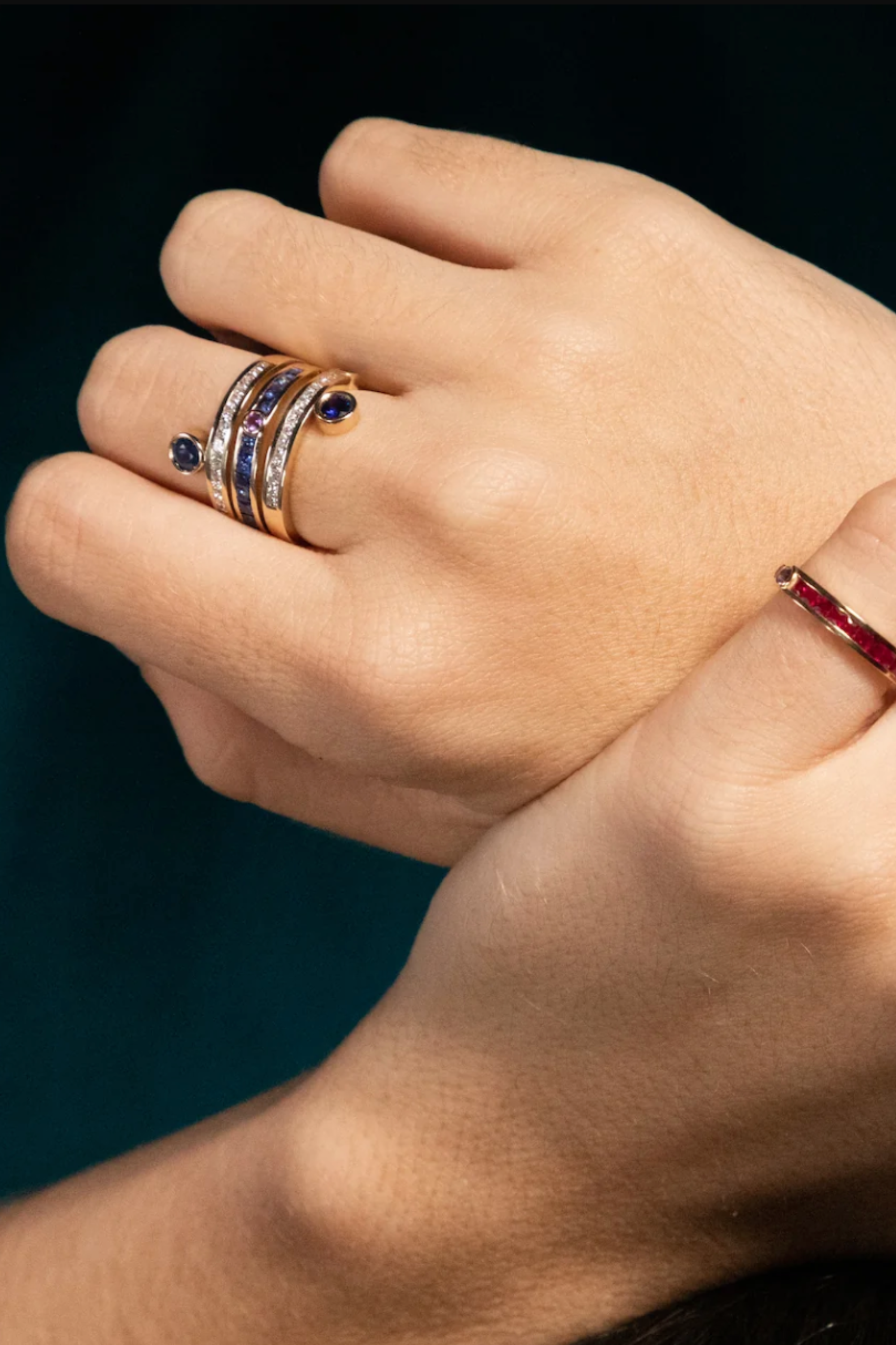 Ita - ¡Buenos Días! Mega Ray Stacker Ring, Blue Sapphire & Amethyst