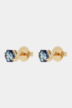 SUZANNE KALAN - Gold Hexagon Cut English Blue Topaz Stud Earrings, 14k gold