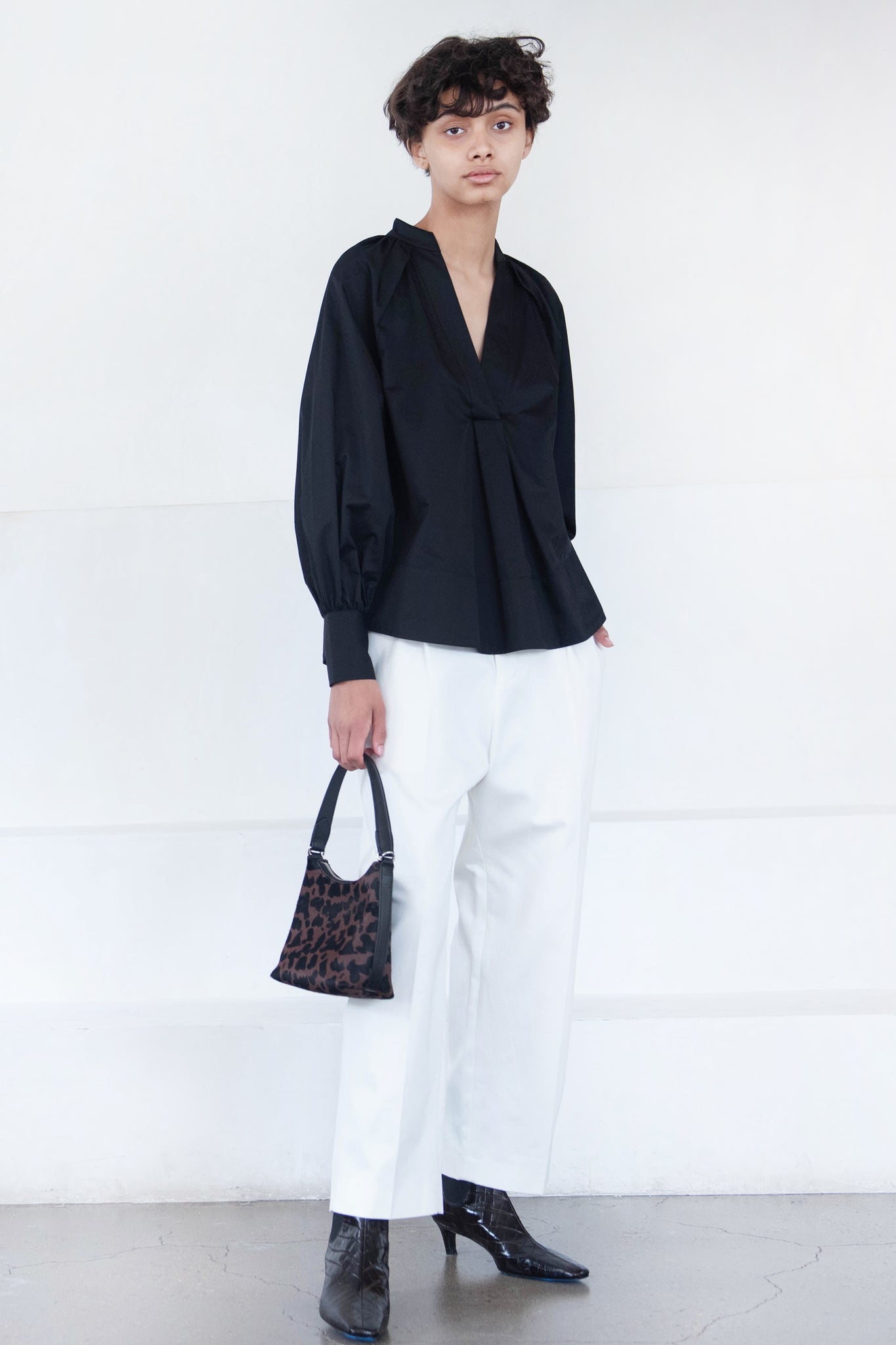 CO - Ruched V-Neck Blouse, Black