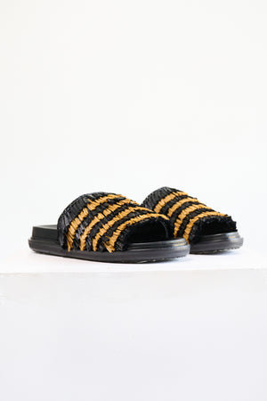 MARNI - Fringe Slide Sandal, Black & Caramel