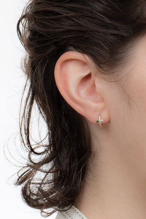 HIROTAKA - 18k BIRD OF PARADISE PINK SAPPHIRE & GREEN GARNET DIAMOND HOOP EARRING