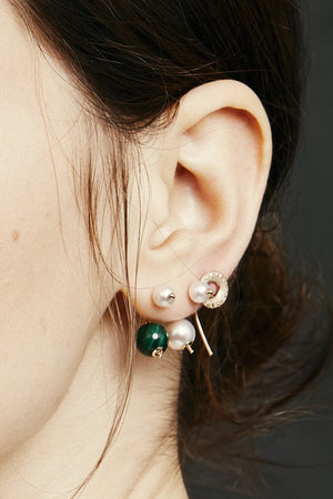 HIROTAKA - Bumble BEE PEARL EARRING + Malachite BACK, GOLD