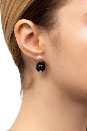 HIROTAKA - Bumble BEE PEARL + ONYX BACK EARring, gold