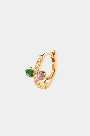 HIROTAKA - 18k BIRD OF PARADISE PINK SAPPHIRE & GREEN GARNET DIAMOND HOOP EARRING