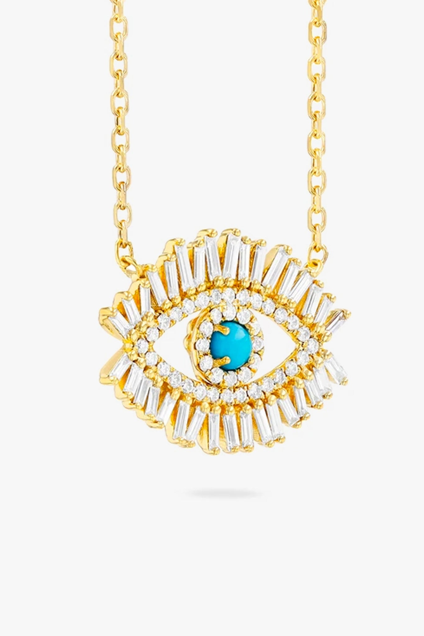 Diamond Turquoise Evil Eye Necklace, Yellow Gold