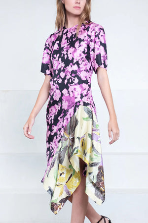 DRIES VAN NOTEN - Draped Silk Dress, Dessin B