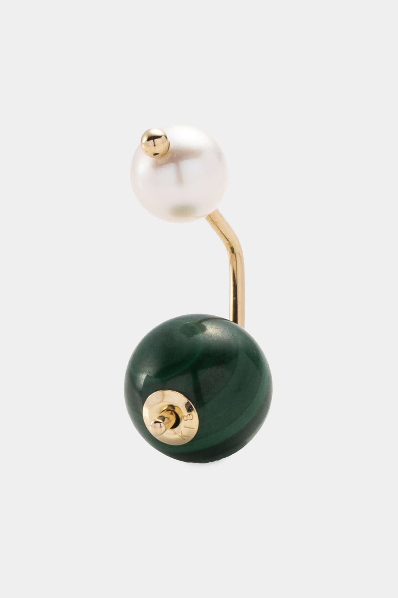 HIROTAKA - Bumble BEE PEARL EARRING + Malachite BACK, GOLD