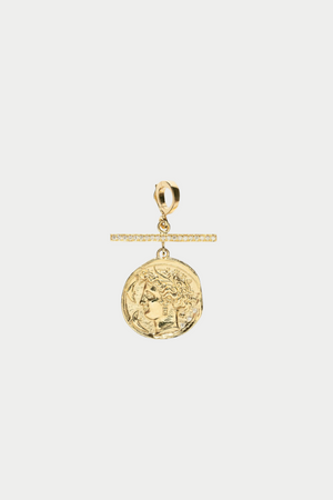 AZLEE - Goddess Small Diamond Coin Charm with Pave Bar, Yellow Gold