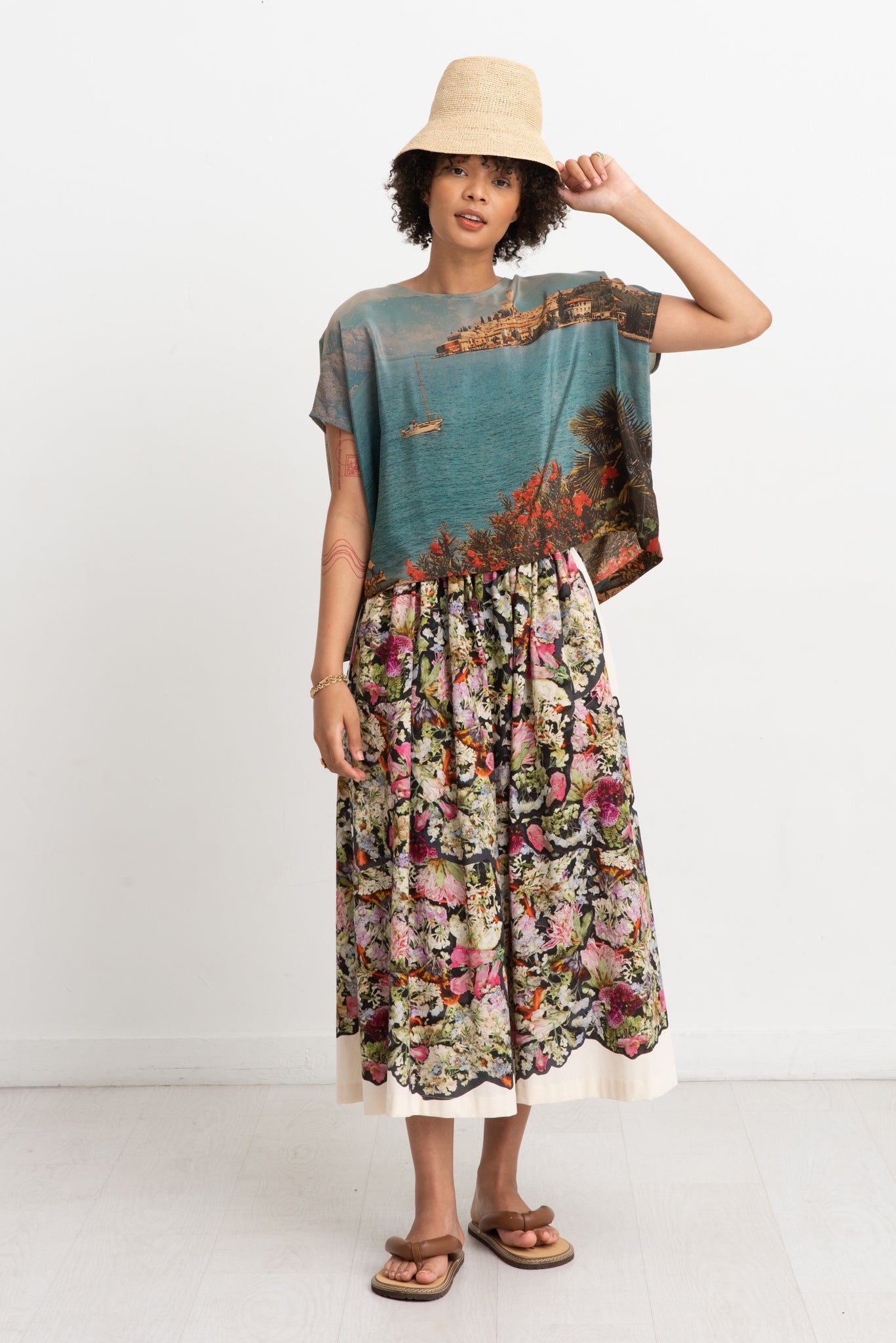 ANNTIAN - Wide Skirt, Panel Print K - Pressed Flowers