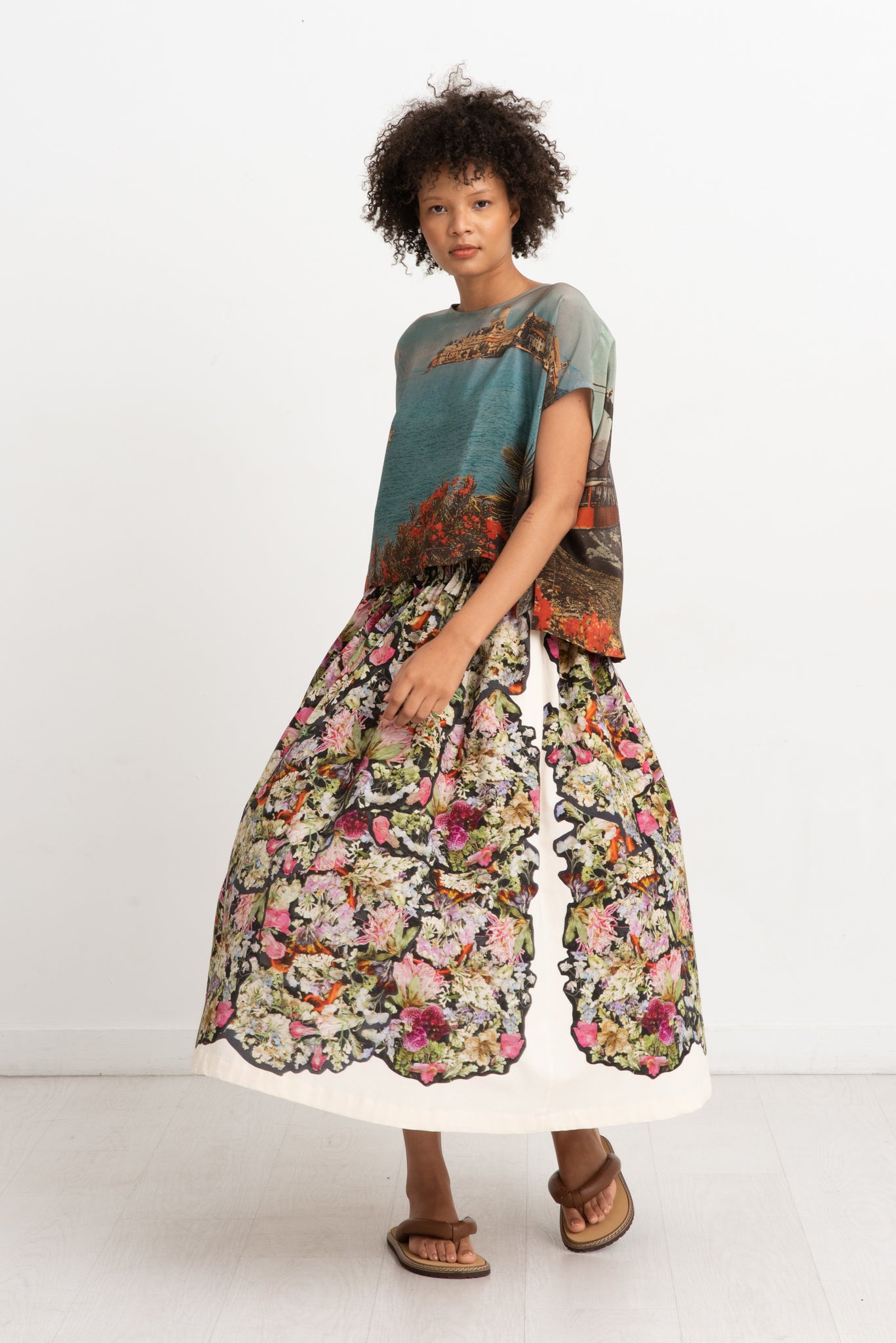 ANNTIAN - Wide Skirt, Panel Print K - Pressed Flowers