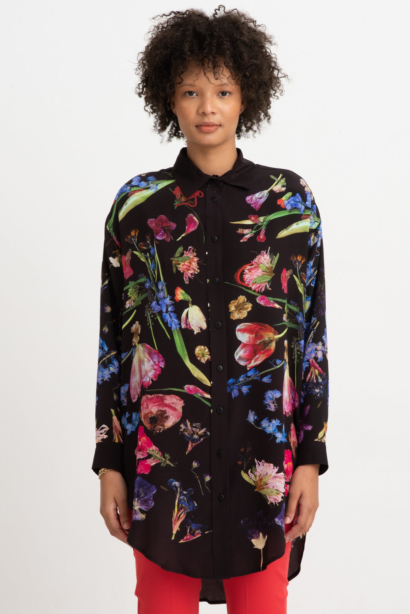 ANNTIAN - Big Silk Shirt, Print I - Pressed Flowers
