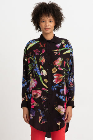 ANNTIAN - Big Silk Shirt, Print I - Pressed Flowers