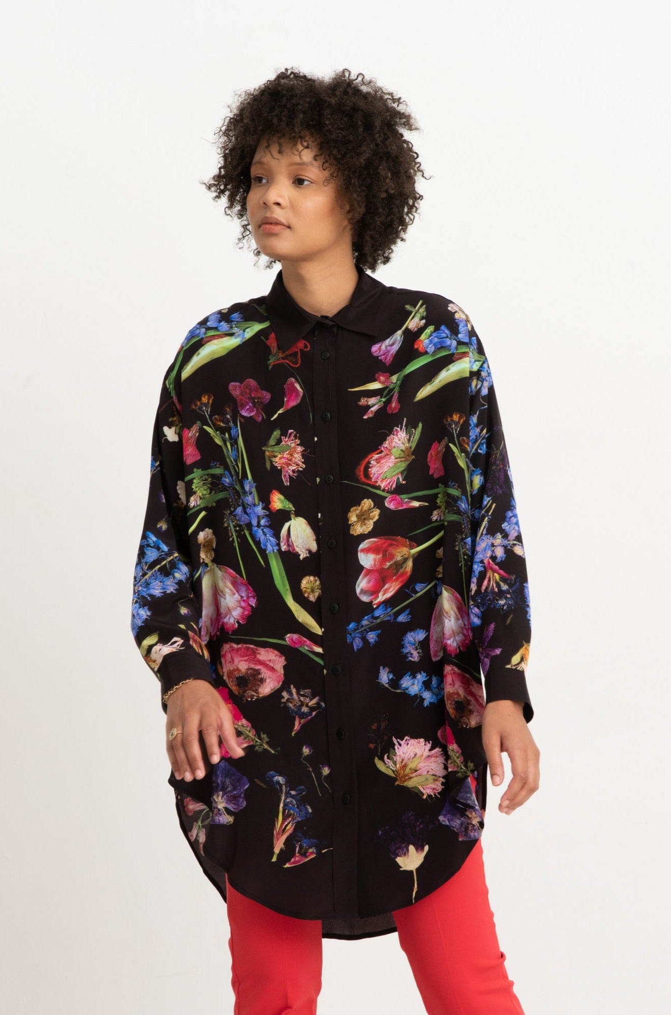 ANNTIAN - Big Silk Shirt, Print I - Pressed Flowers