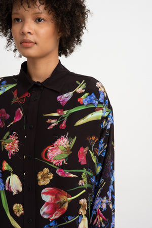 ANNTIAN - Big Silk Shirt, Print I - Pressed Flowers
