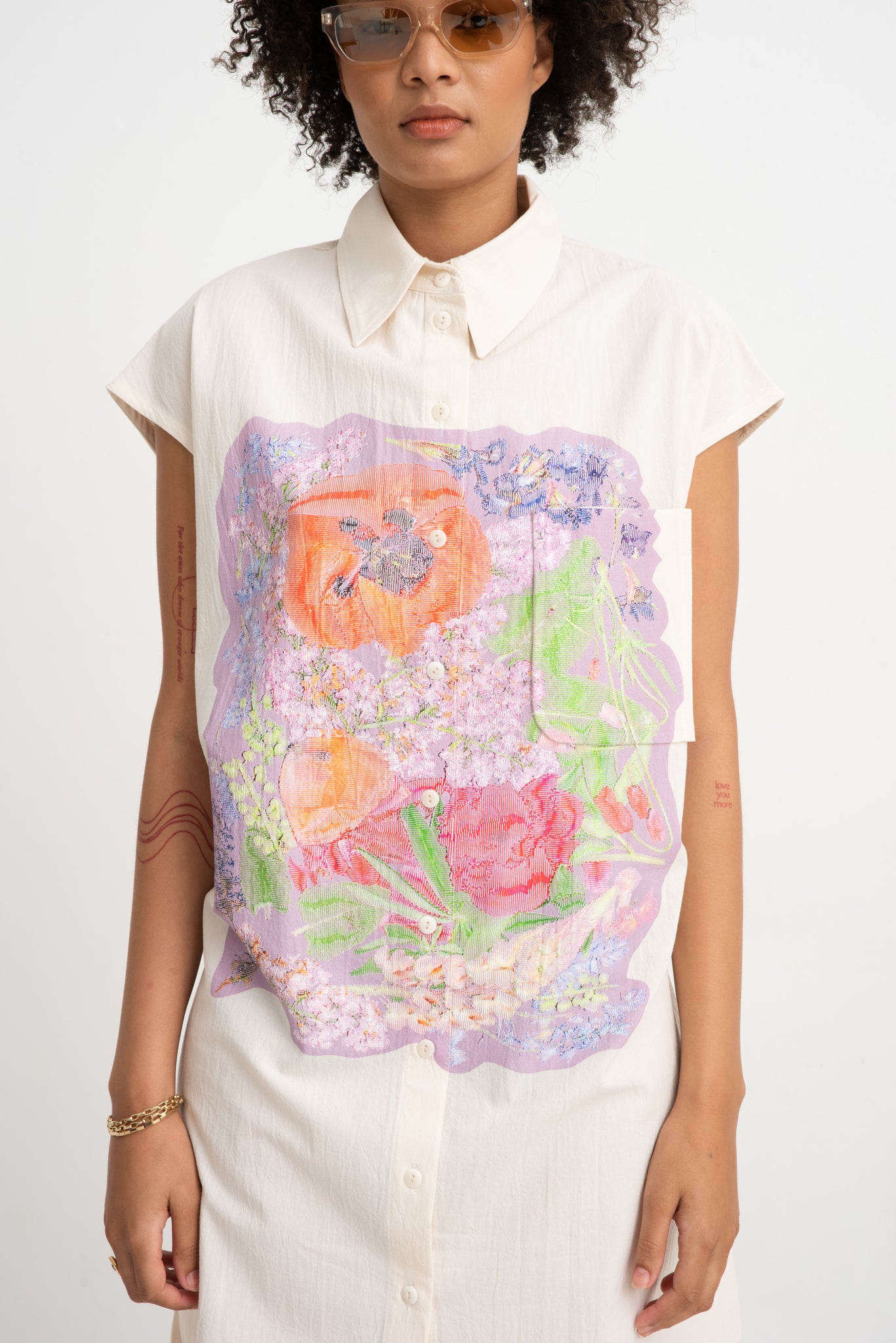 ANNTIAN - Shirt, White - 3D Print Flowers
