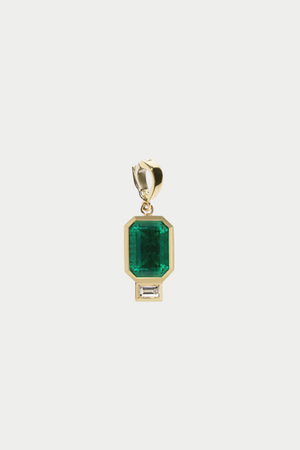 AZLEE - LARGE EMERALD AND BAGUETTE DIAMOND CHARM, GOLD