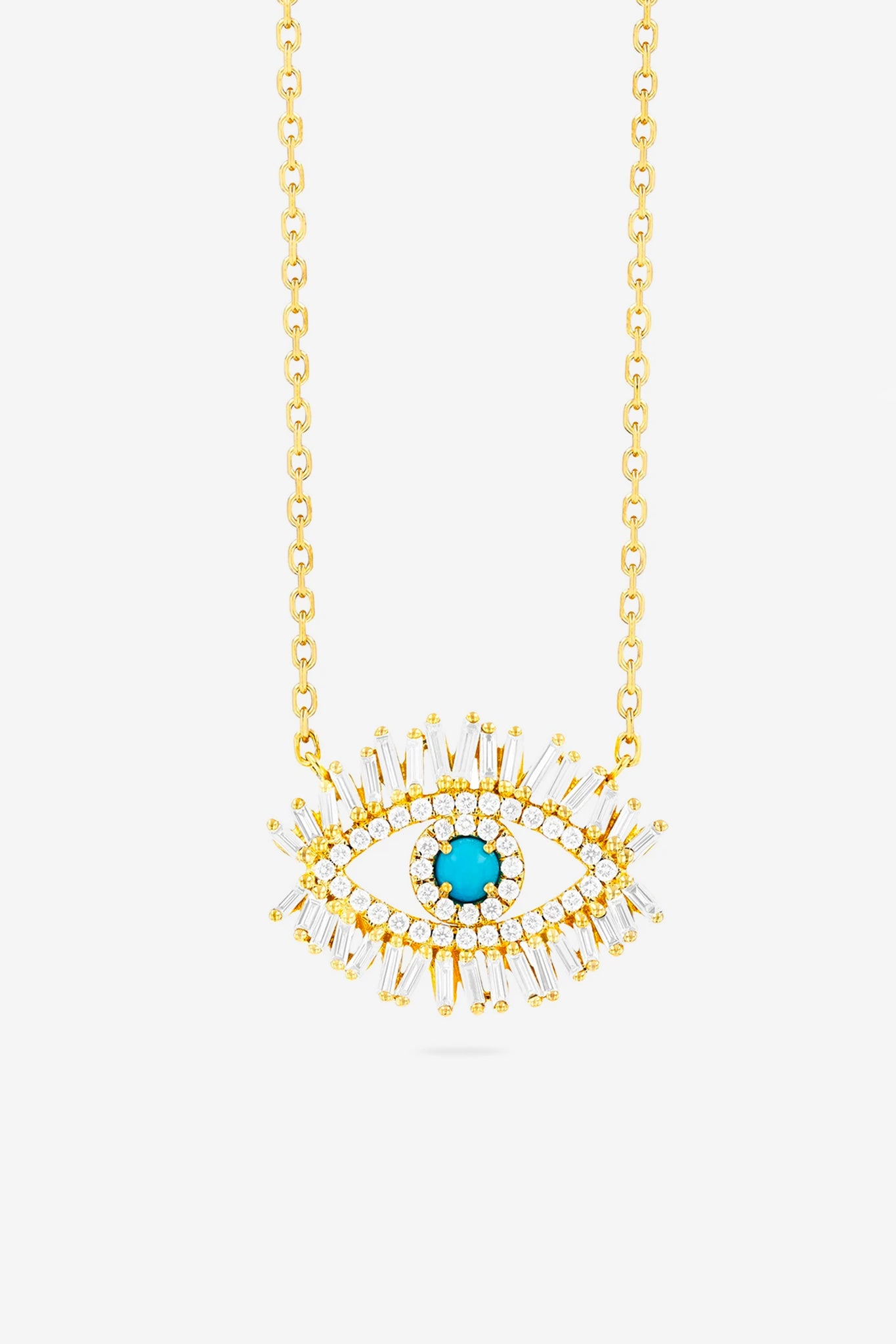 Diamond Turquoise Evil Eye Necklace, Yellow Gold