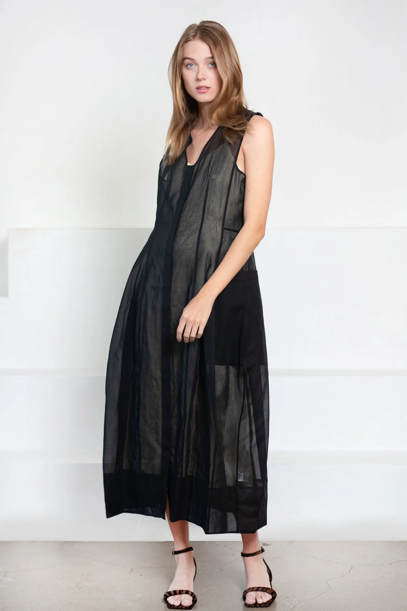 Starch Cotton Organza Dress, Black