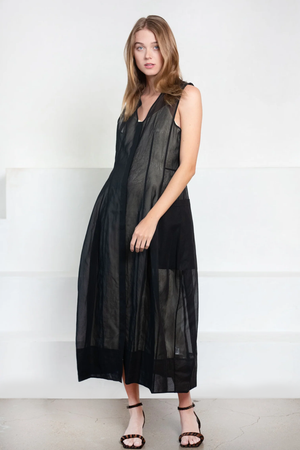 Starch Cotton Organza Dress, Black
