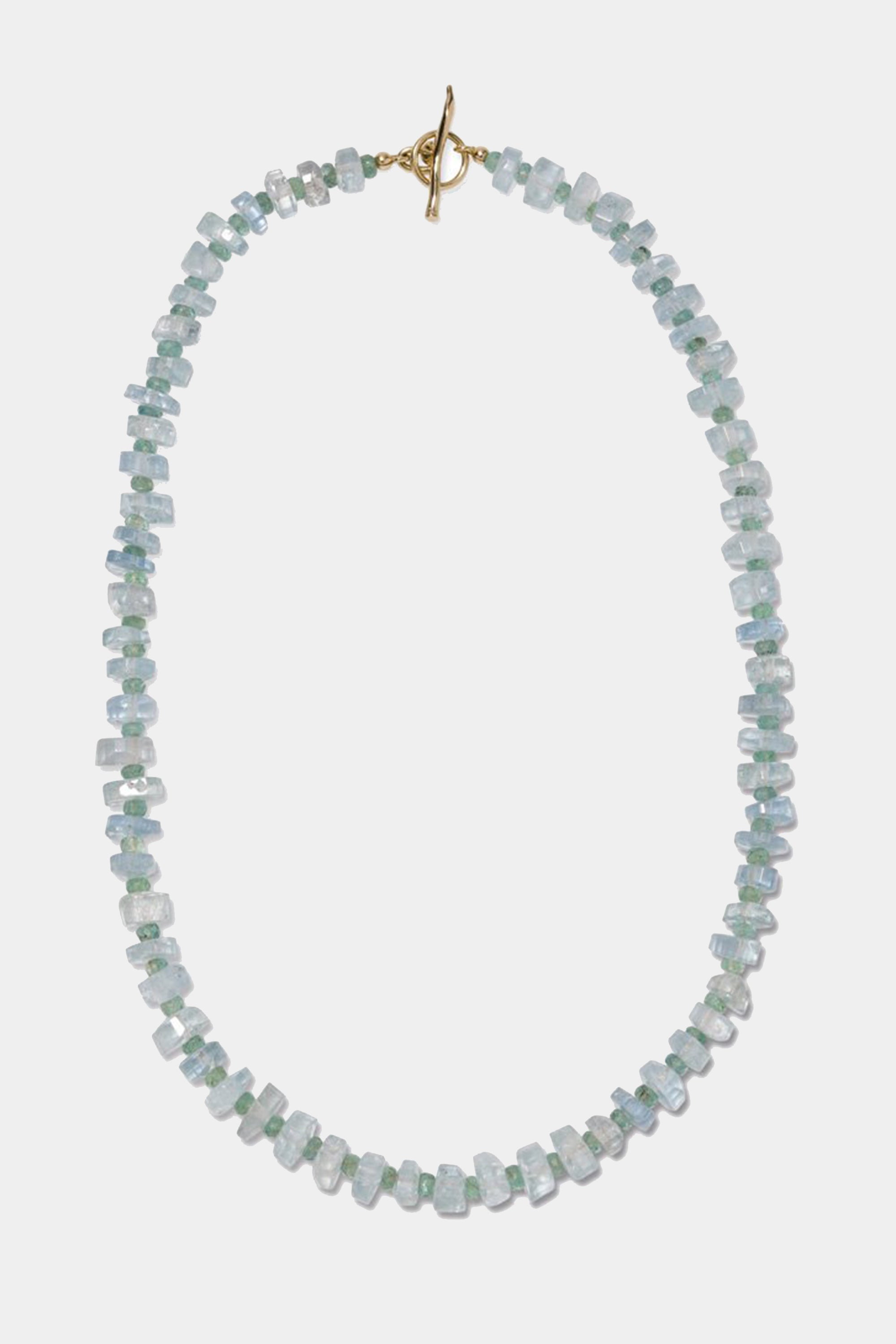 LFJ-FINE - AQUAMARINE & EMERALD 14K SINGLE STRAND NECKLACE