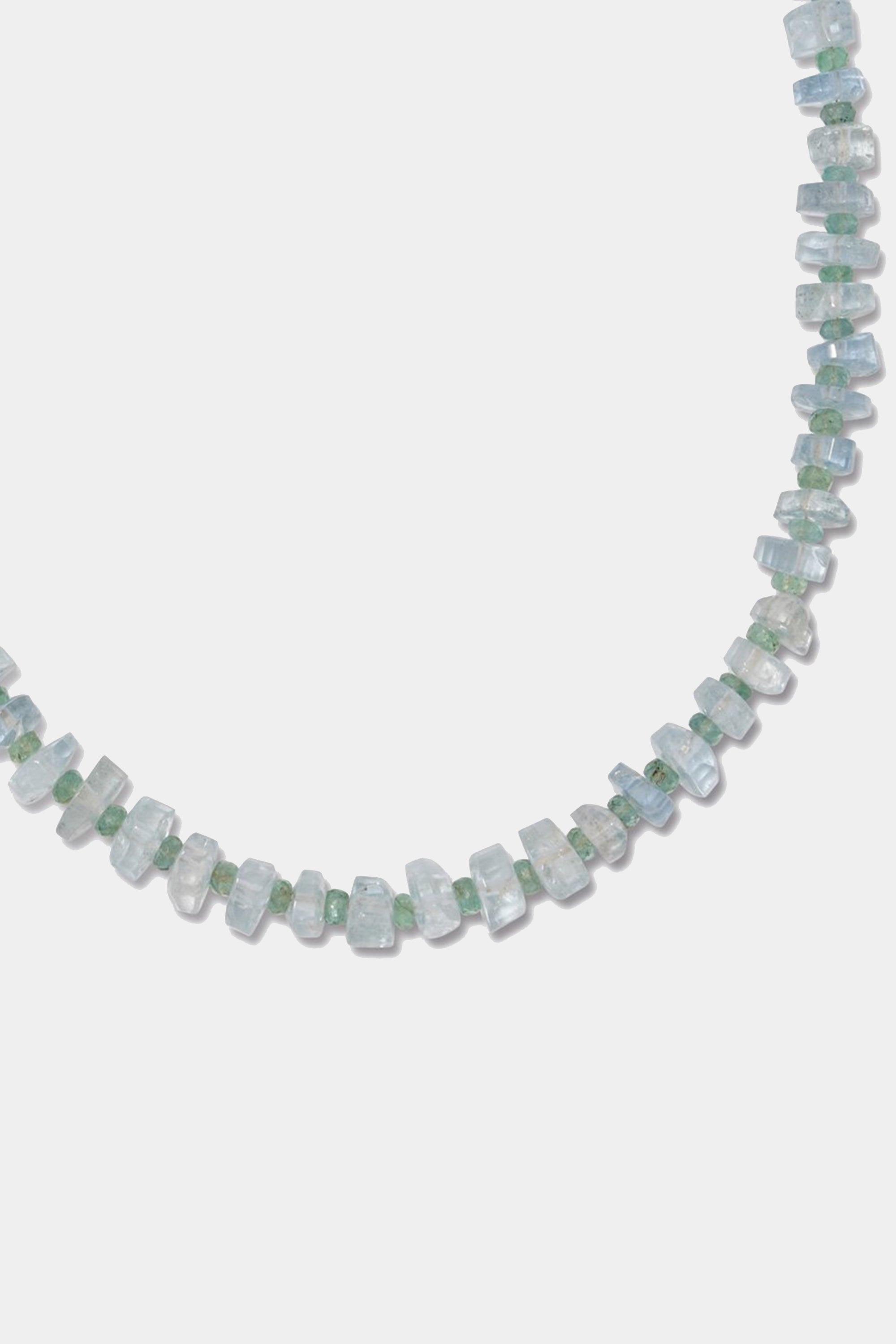 LFJ-FINE - AQUAMARINE & EMERALD 14K SINGLE STRAND NECKLACE