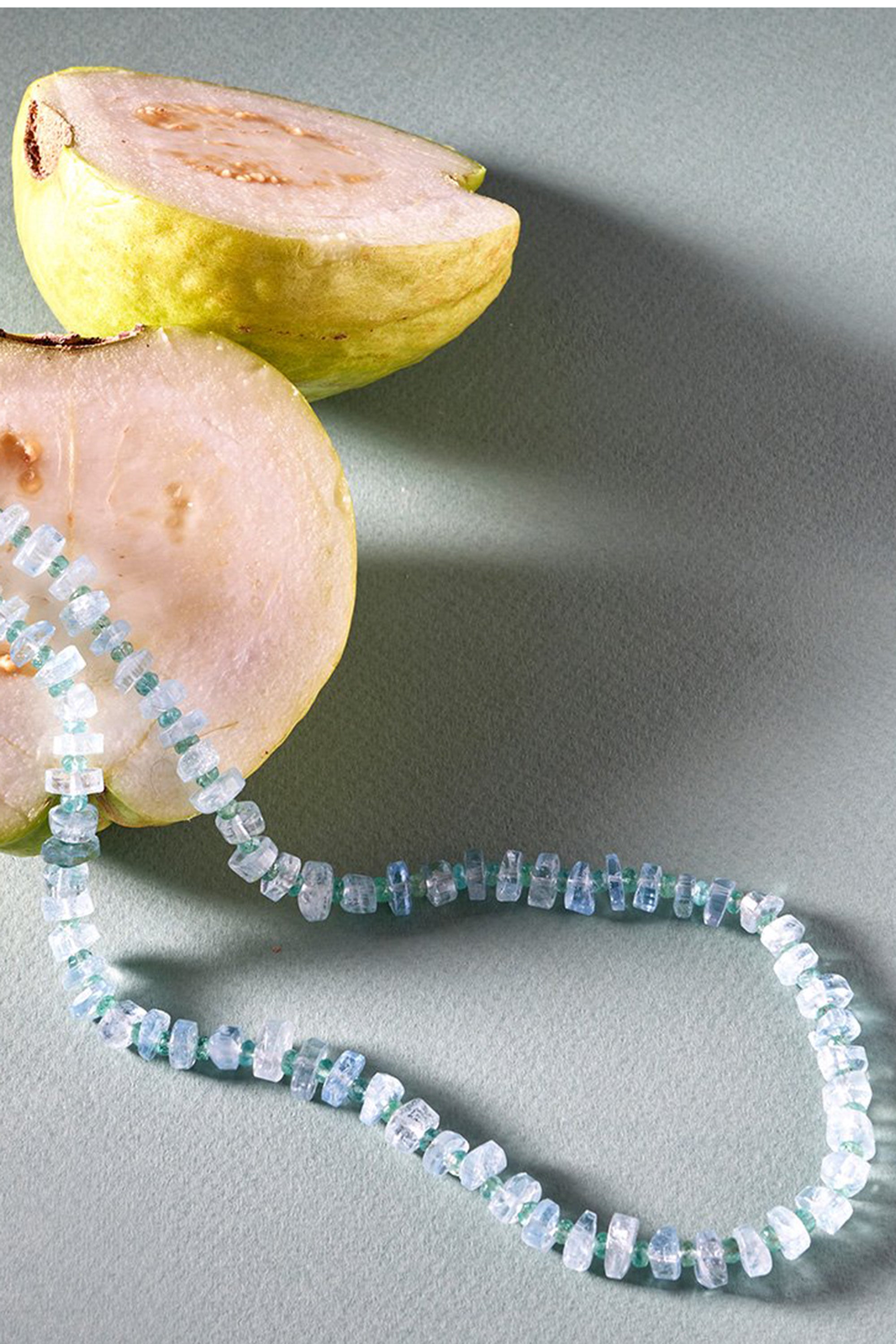 LFJ-FINE - AQUAMARINE &amp; EMERALD 14K SINGLE STRAND NECKLACE