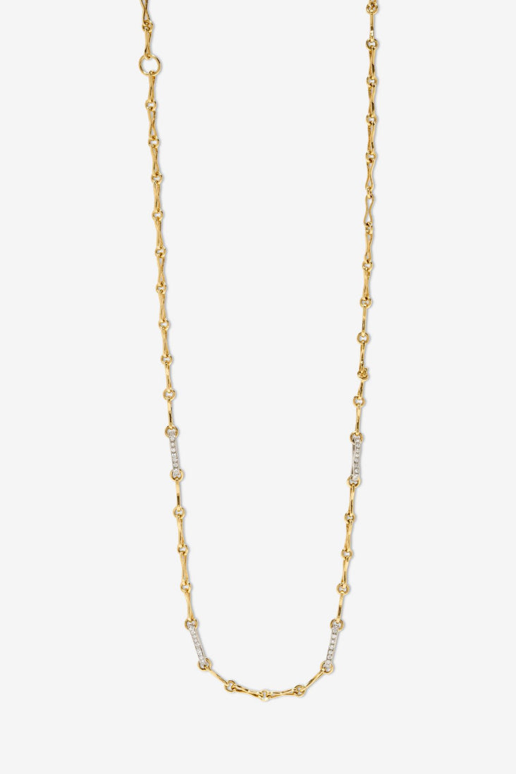 Small Circle Link Chain with Pave Links, Yellow Gold