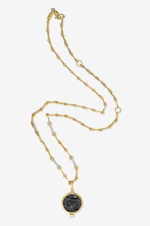 Small Circle Link Chain with Pave Links, Yellow Gold